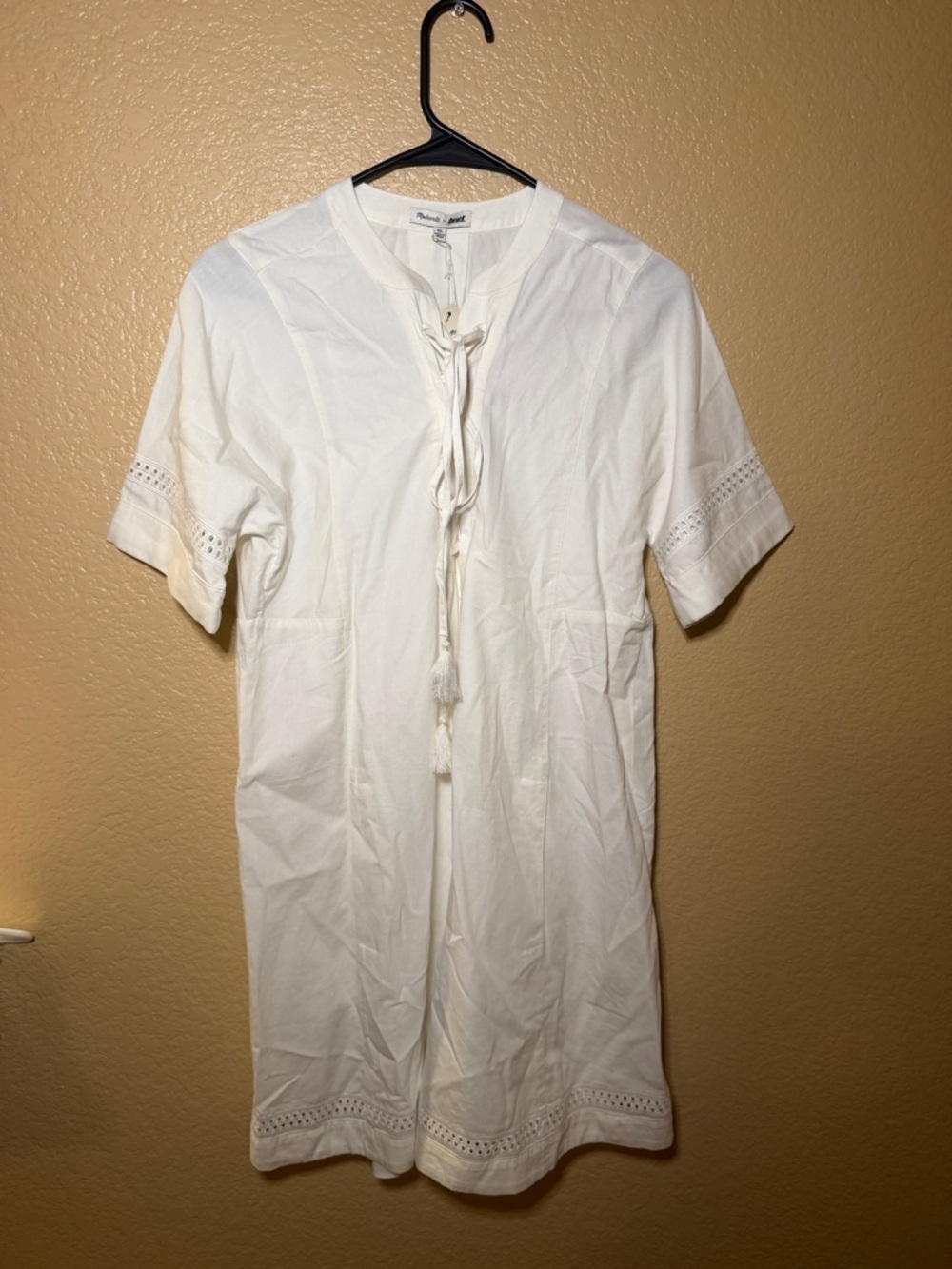 Madewell Cream Tie-Front Blouse with Tassel Detail